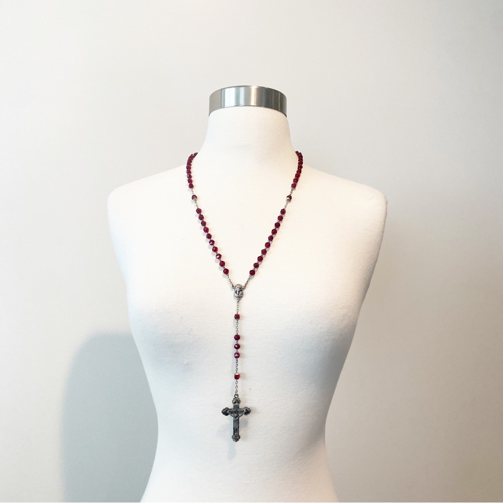 712 Vintage Italian red Crystal Beaded Rosary
